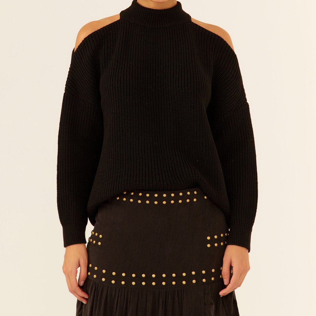 Blusa tricot cut out preto + 10% extra